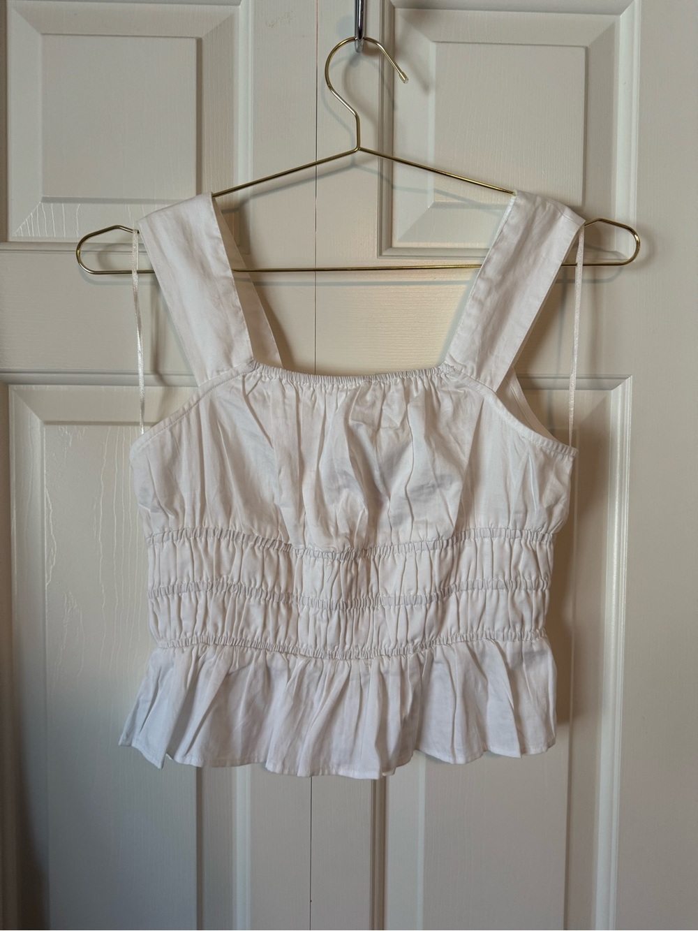 Avec Les Filles White Smocked Peplum Tank